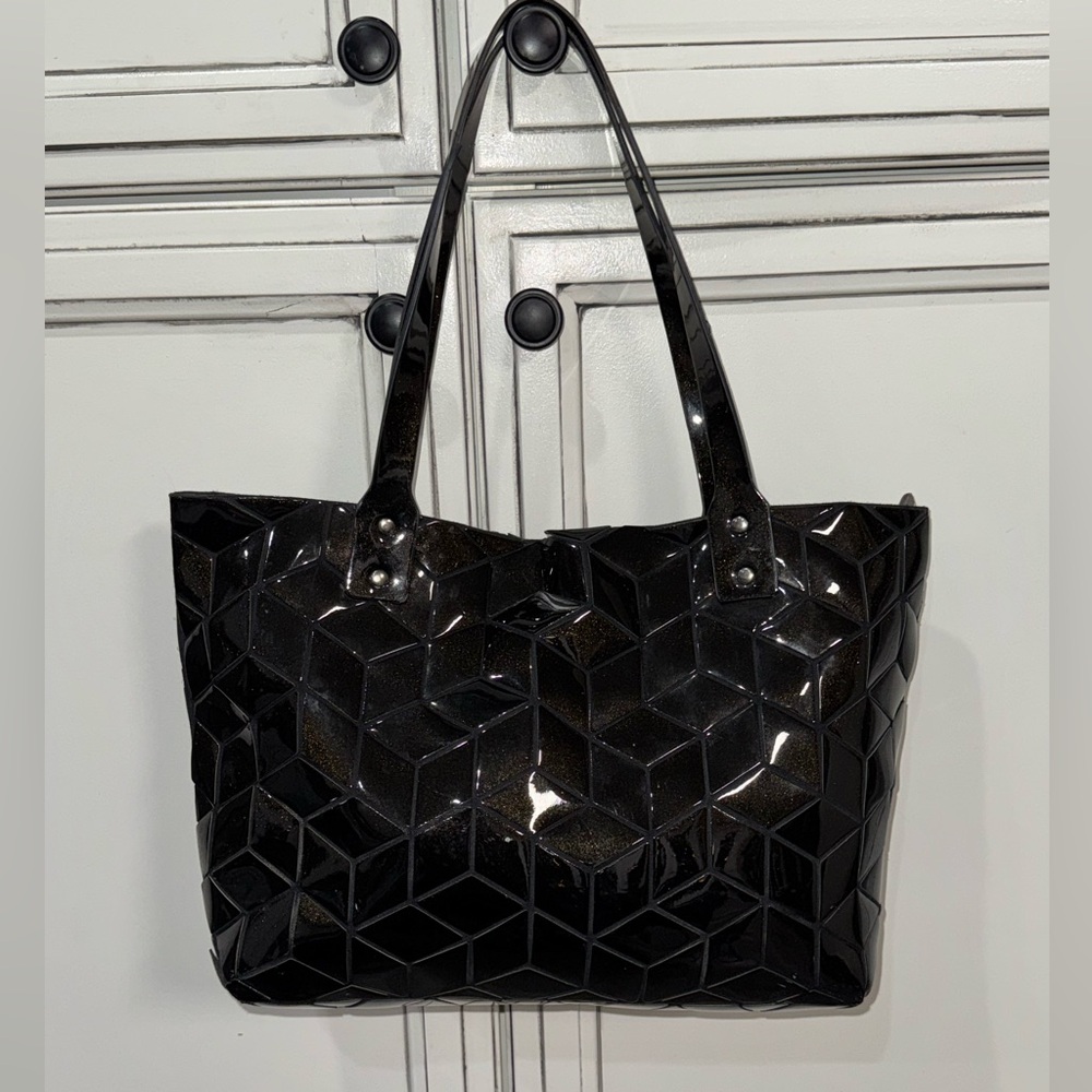 Emilio Pepe Italian Black/brown Shiny Geometric tote shoulder bag.sparkly
